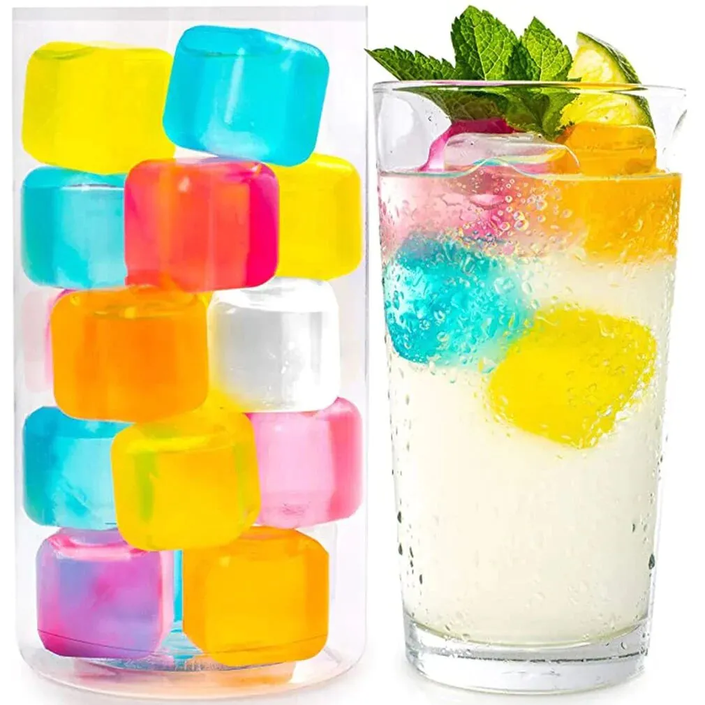 10Pcs Multicolour Plastic Reusable Ice Cubes Not Dilute Square Ice