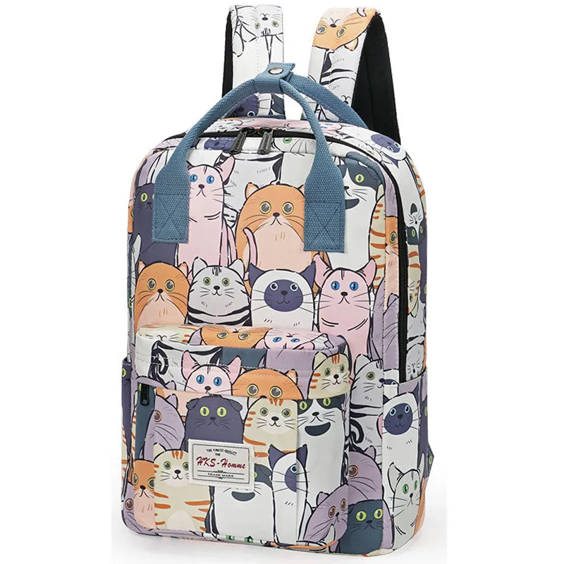 Adorable Kitten Pattern Backpacks Laptop Bookbags Casual Daypack for Students Girls Boys