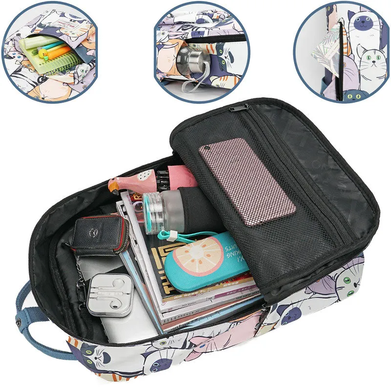 Adorable Kitten Pattern Backpacks Laptop Bookbags Casual Daypack for Students Girls Boys