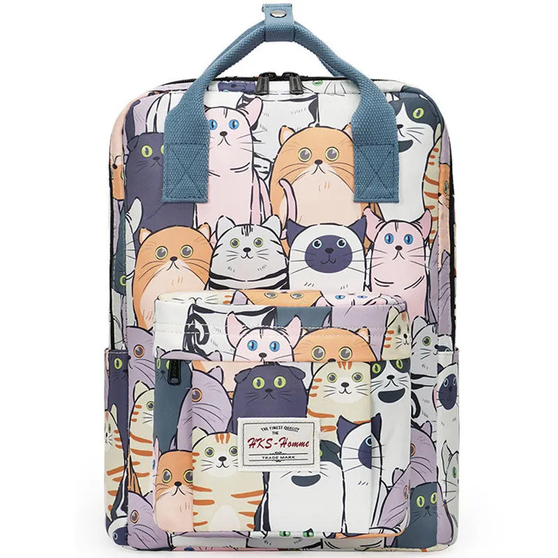 Adorable Kitten Pattern Backpacks Laptop Bookbags Casual Daypack for Students Girls Boys