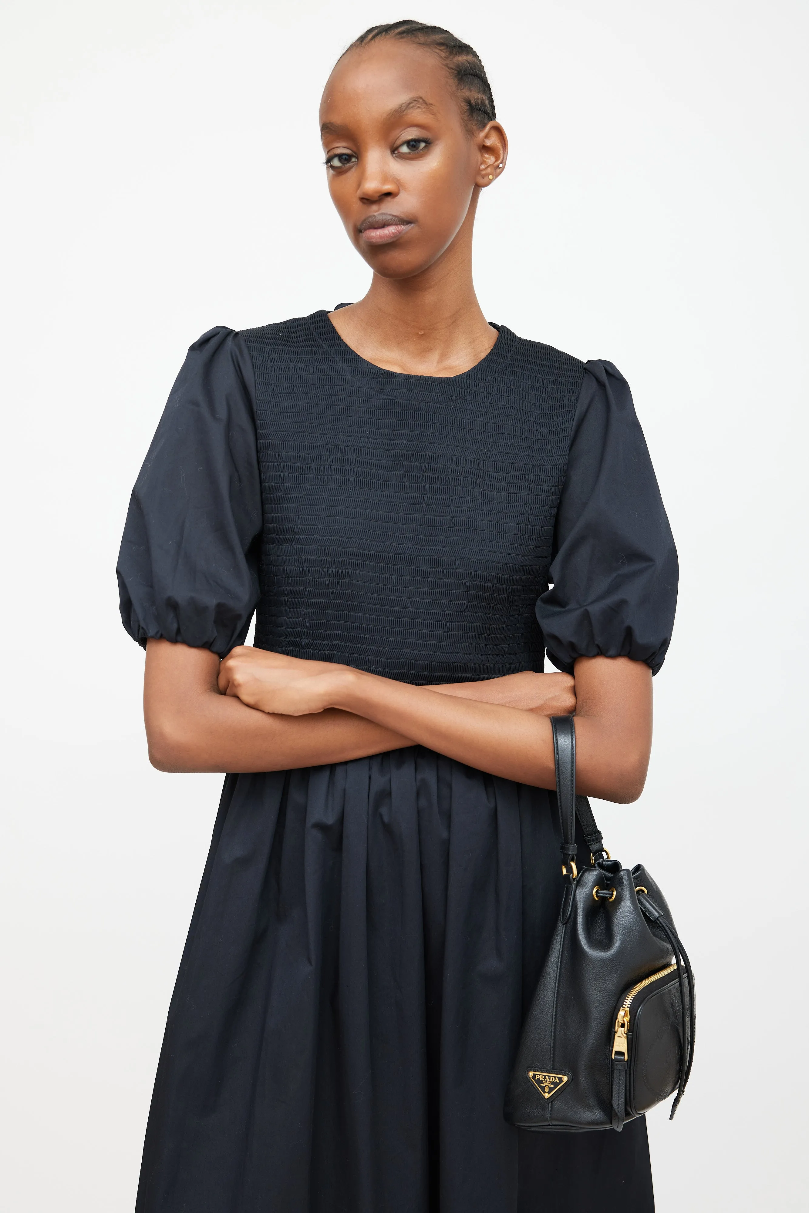 Black Leather Glace Secchiello Bucket Bag