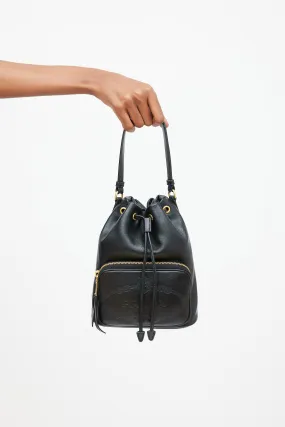 Black Leather Glace Secchiello Bucket Bag