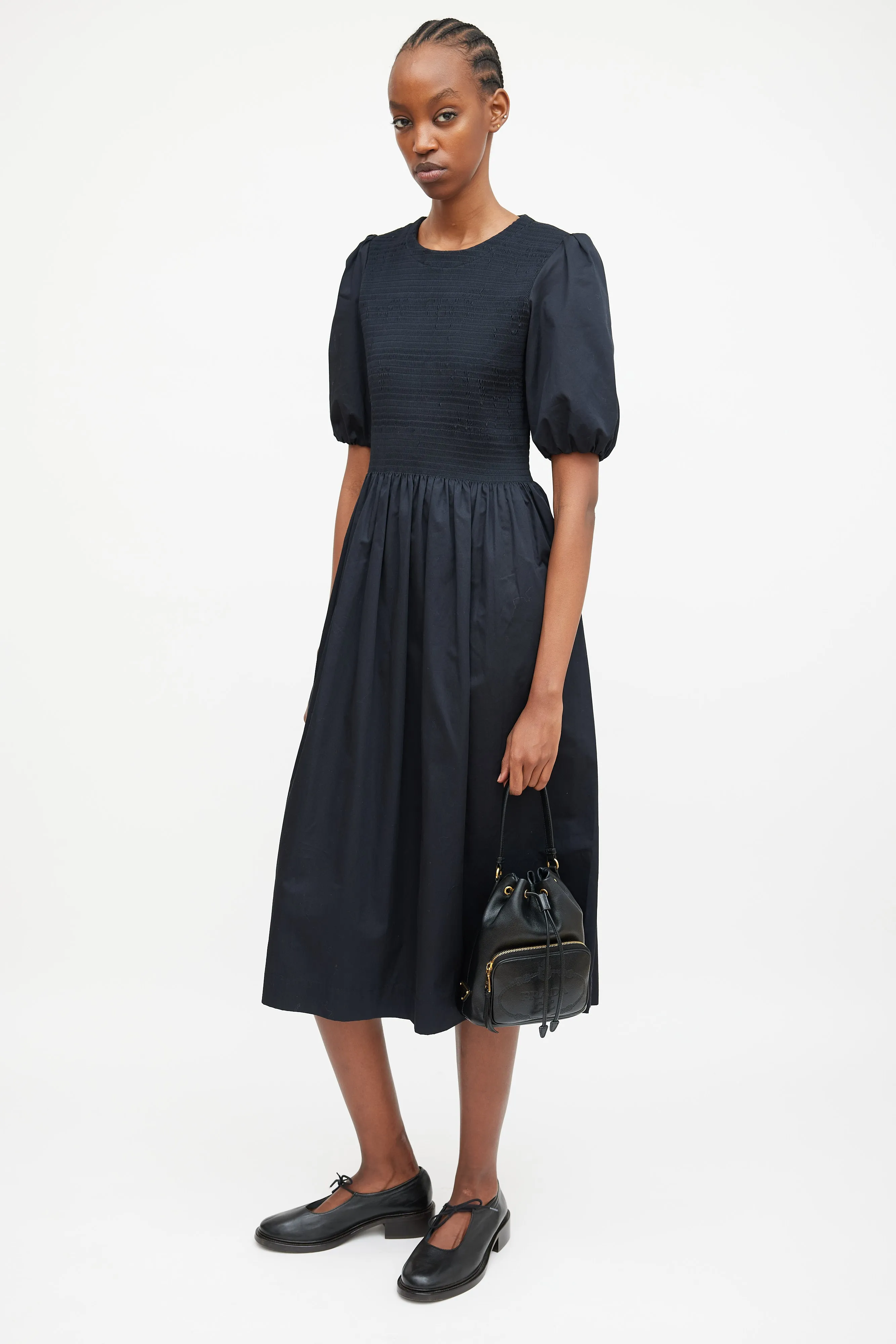 Black Leather Glace Secchiello Bucket Bag