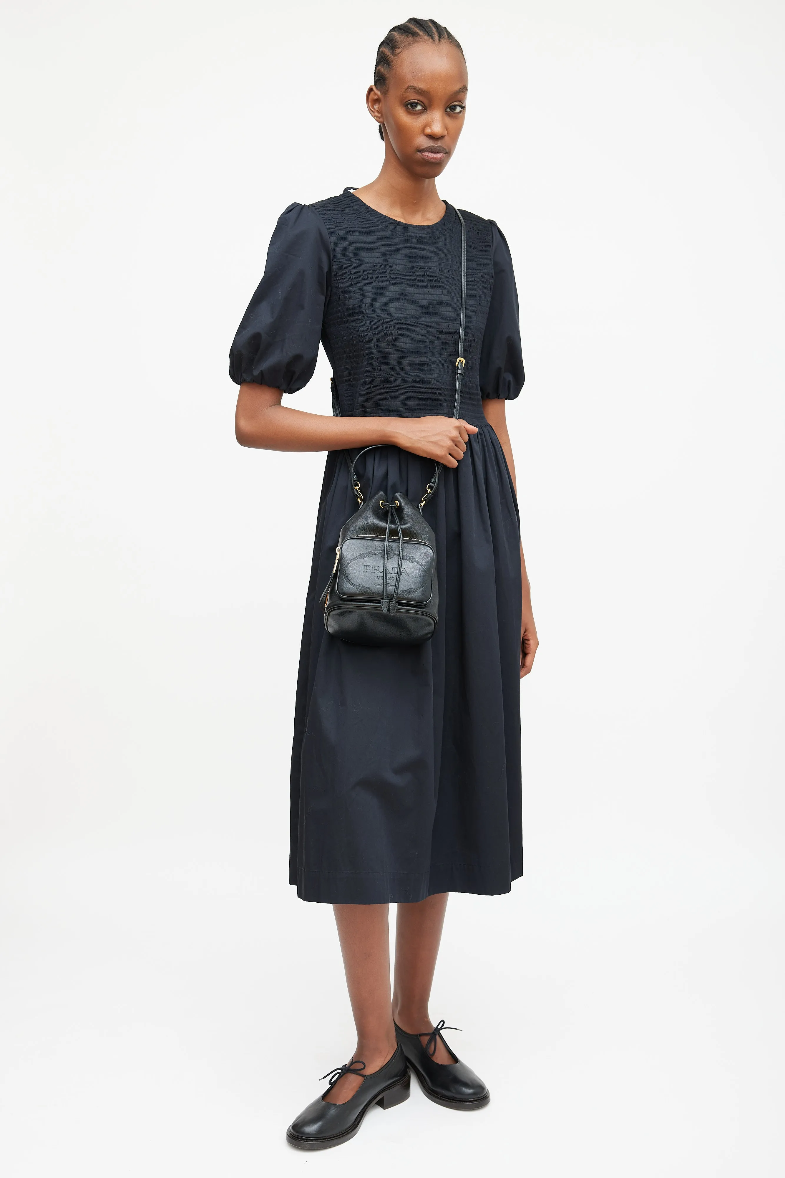 Black Leather Glace Secchiello Bucket Bag