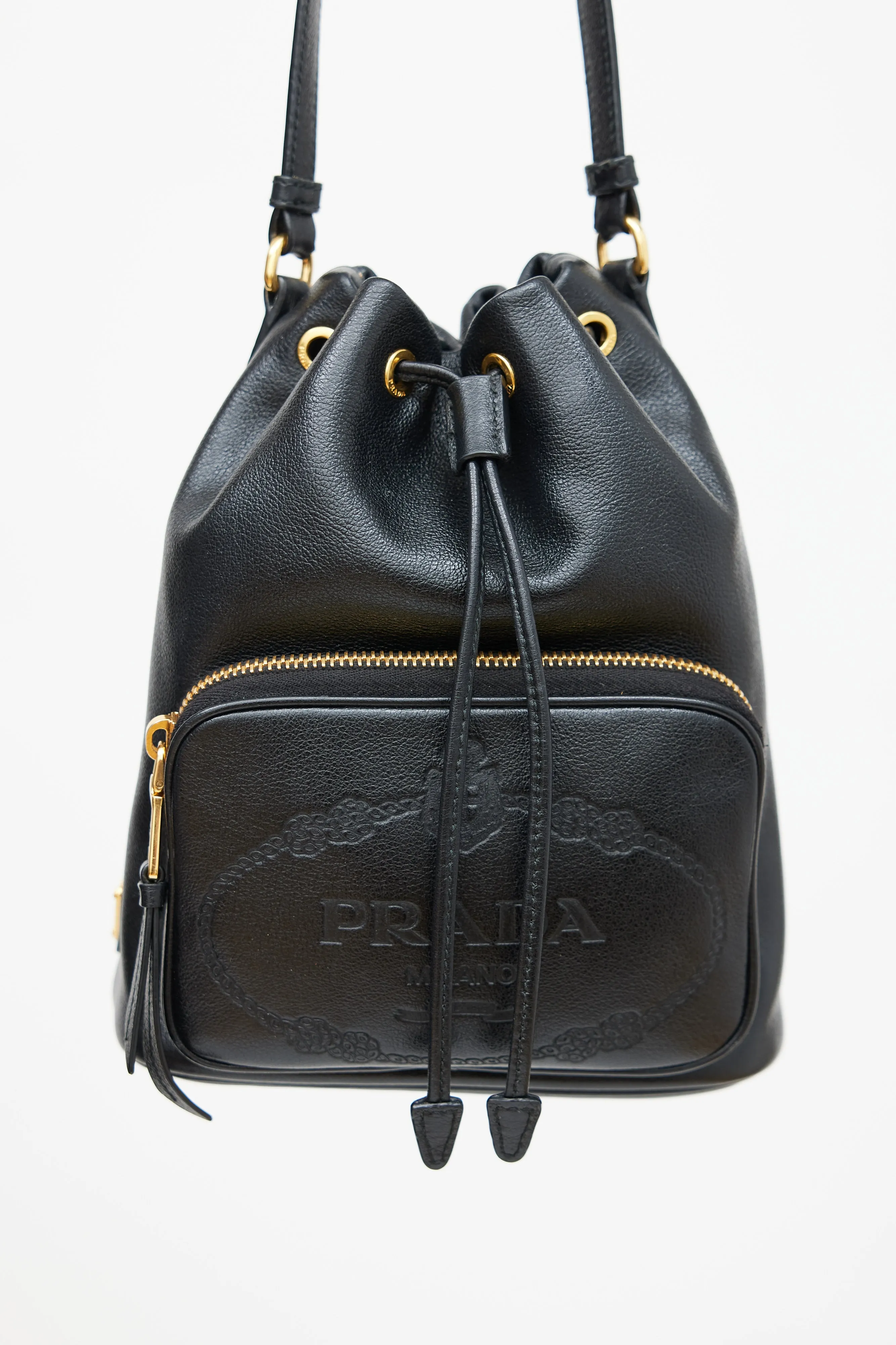 Black Leather Glace Secchiello Bucket Bag
