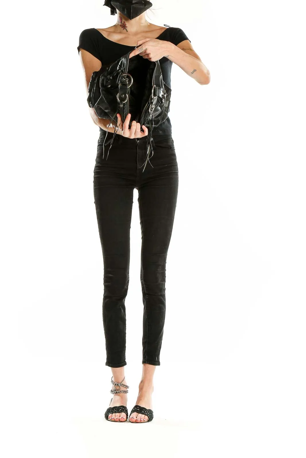 Black Leather Hobo Shoulder Bag