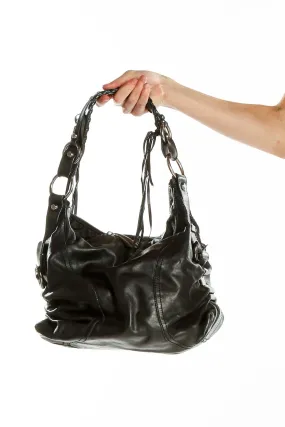 Black Leather Hobo Shoulder Bag