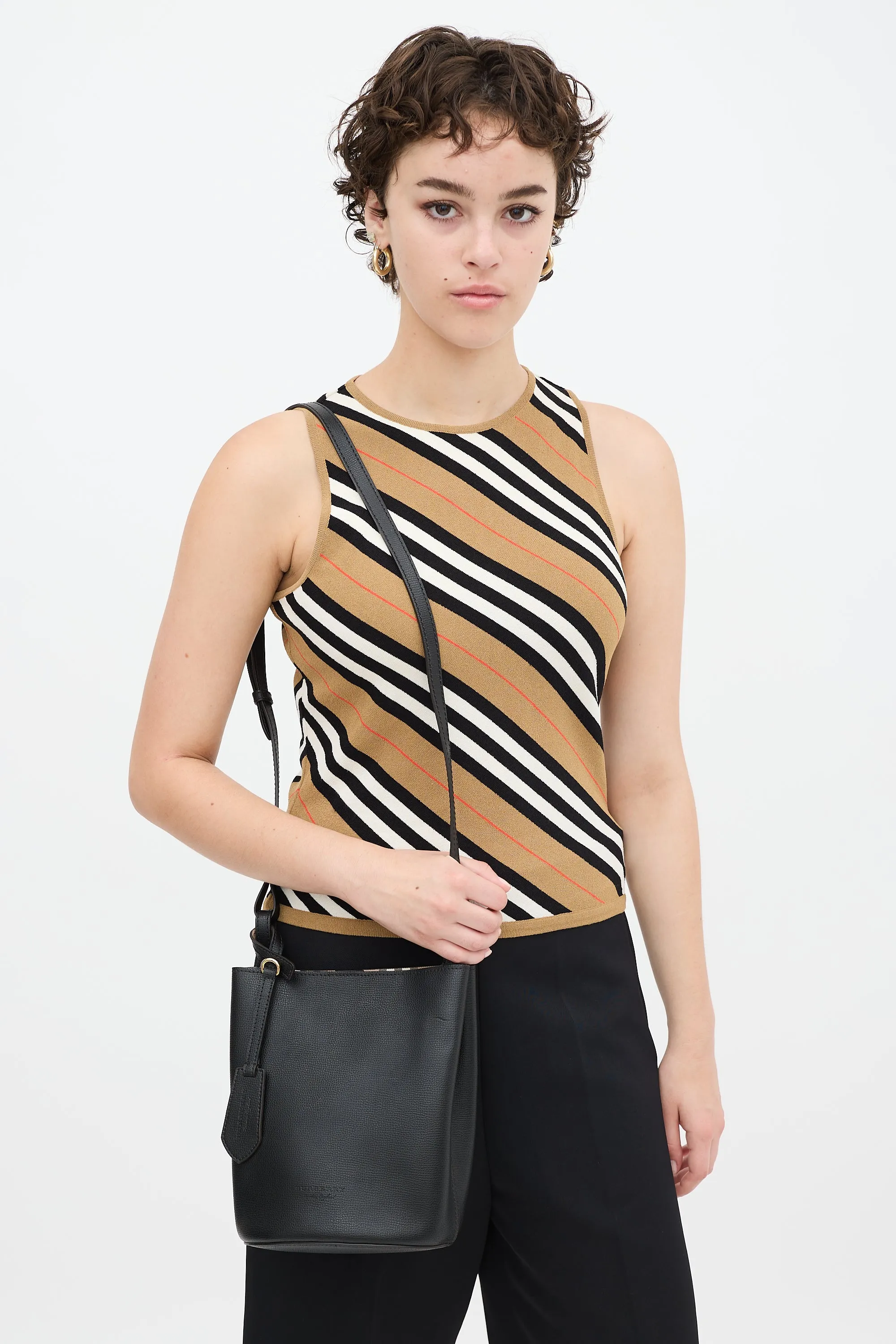 Black Leather Lorne Small Bucket Bag