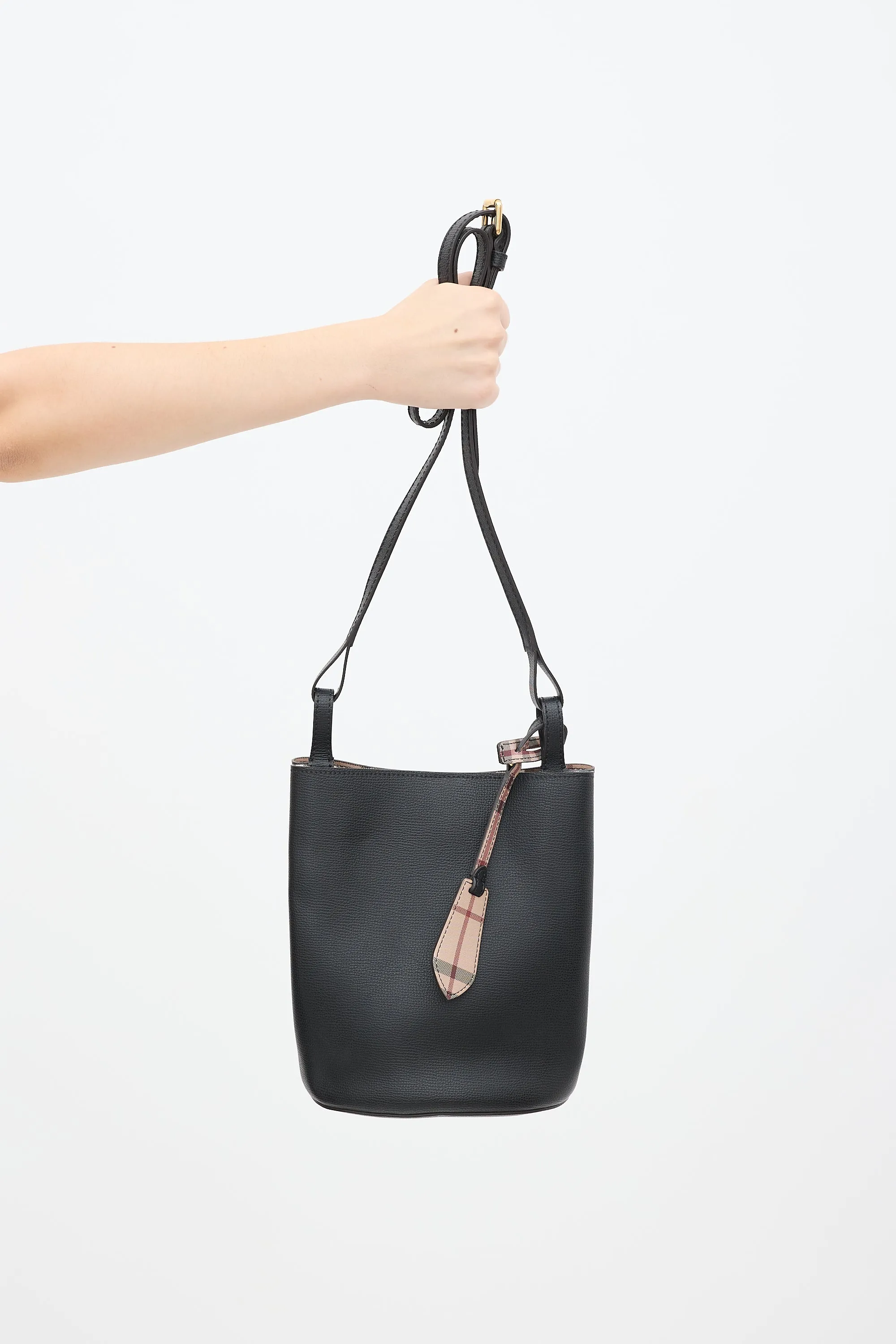 Black Leather Lorne Small Bucket Bag