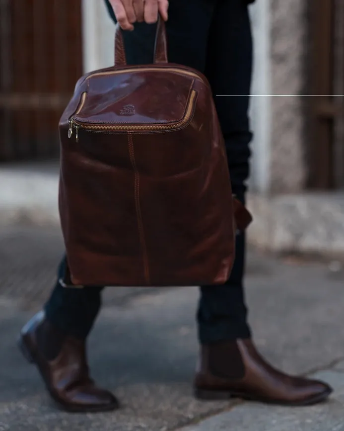 Brown Leather Backpack - A Bend in the River Brown