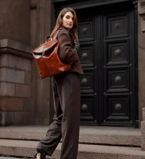 Brown Leather Backpack For Women - A Bend in the River Cognac
