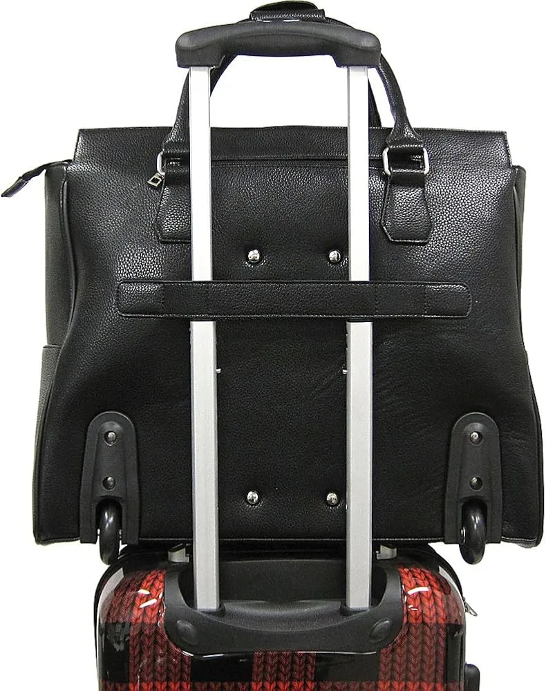 Cabrelli Sally Stripe Carry on Roller Briefcase Black White Cognac