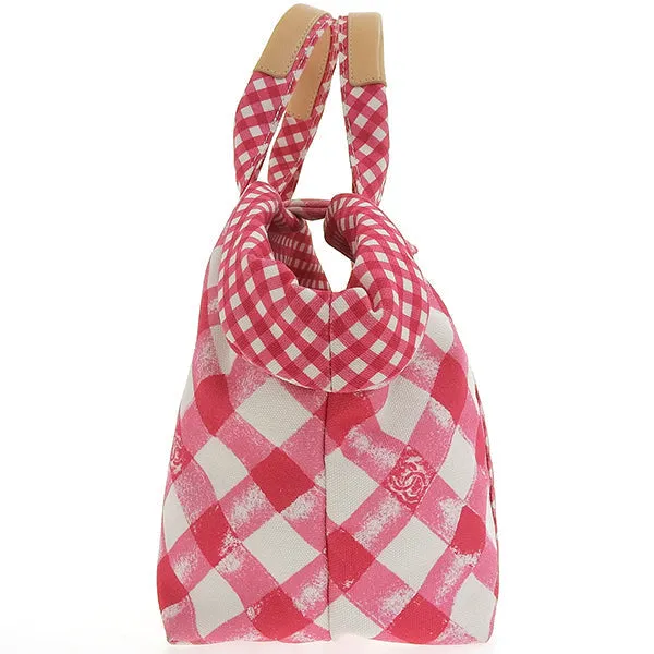 CHANEL Around 2011 Made Gingham Pattern Cc Mark Hnadle Bag Pink/White