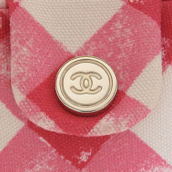 CHANEL Around 2011 Made Gingham Pattern Cc Mark Hnadle Bag Pink/White