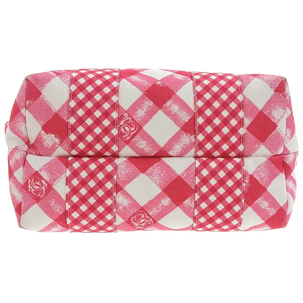 CHANEL Around 2011 Made Gingham Pattern Cc Mark Hnadle Bag Pink/White