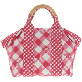 CHANEL Around 2011 Made Gingham Pattern Cc Mark Hnadle Bag Pink/White