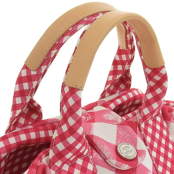 CHANEL Around 2011 Made Gingham Pattern Cc Mark Hnadle Bag Pink/White