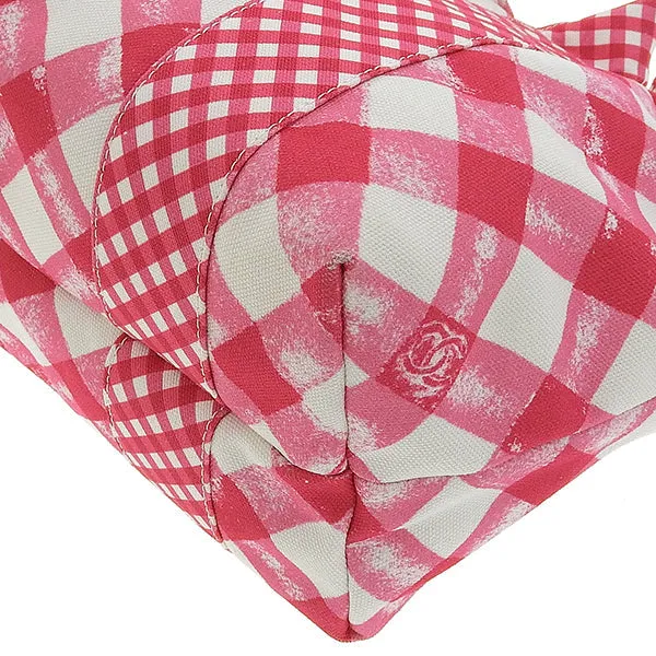 CHANEL Around 2011 Made Gingham Pattern Cc Mark Hnadle Bag Pink/White