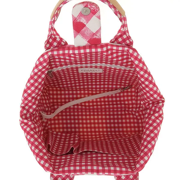 CHANEL Around 2011 Made Gingham Pattern Cc Mark Hnadle Bag Pink/White
