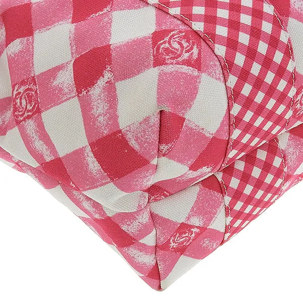 CHANEL Around 2011 Made Gingham Pattern Cc Mark Hnadle Bag Pink/White