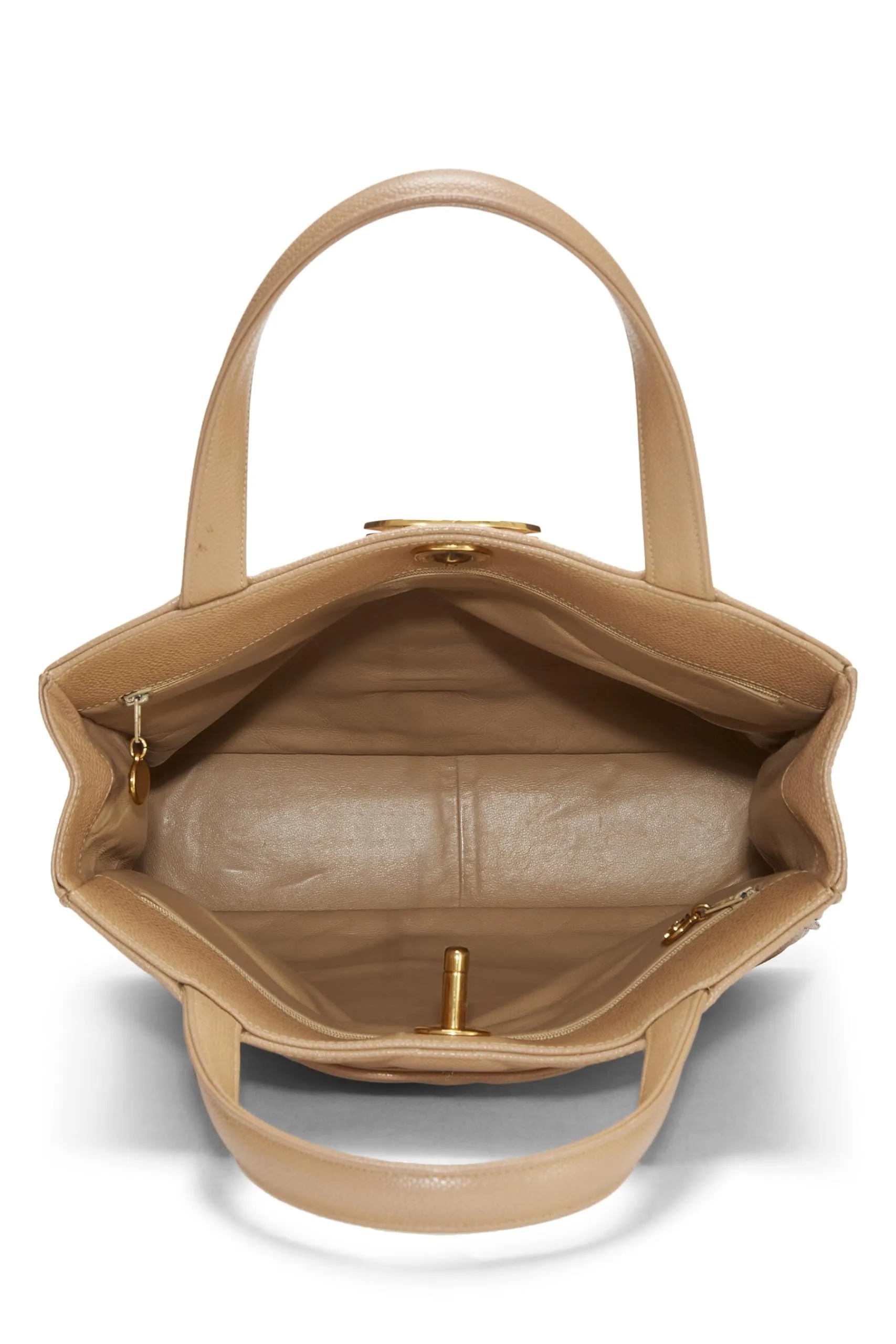 Chanel,  Beige Quilted Caviar Turnlock Handbag, Beige