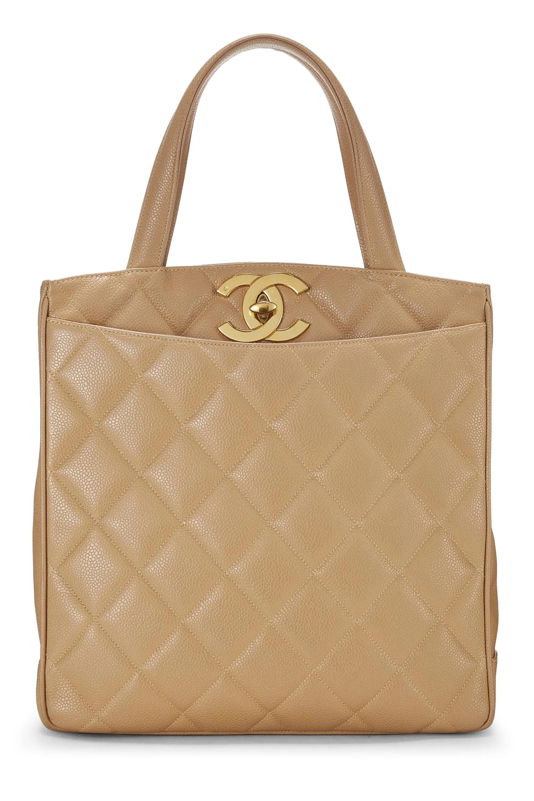 Chanel,  Beige Quilted Caviar Turnlock Handbag, Beige