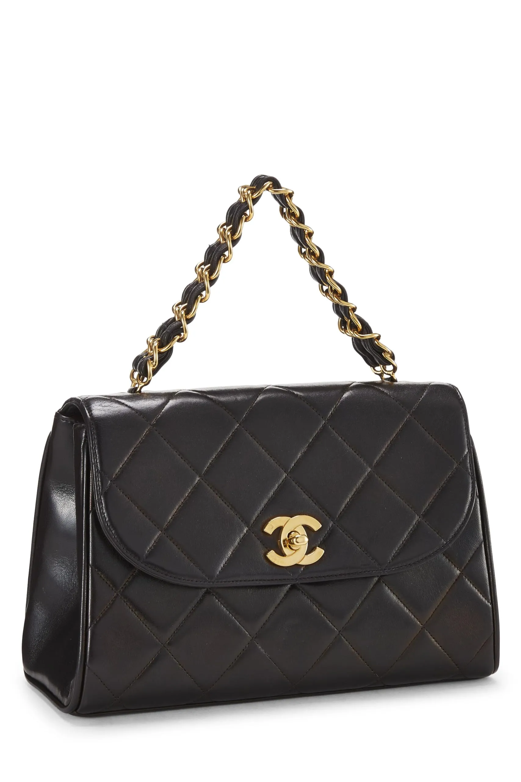 Chanel,  Black Quilted Lambskin Handbag Medium, Black