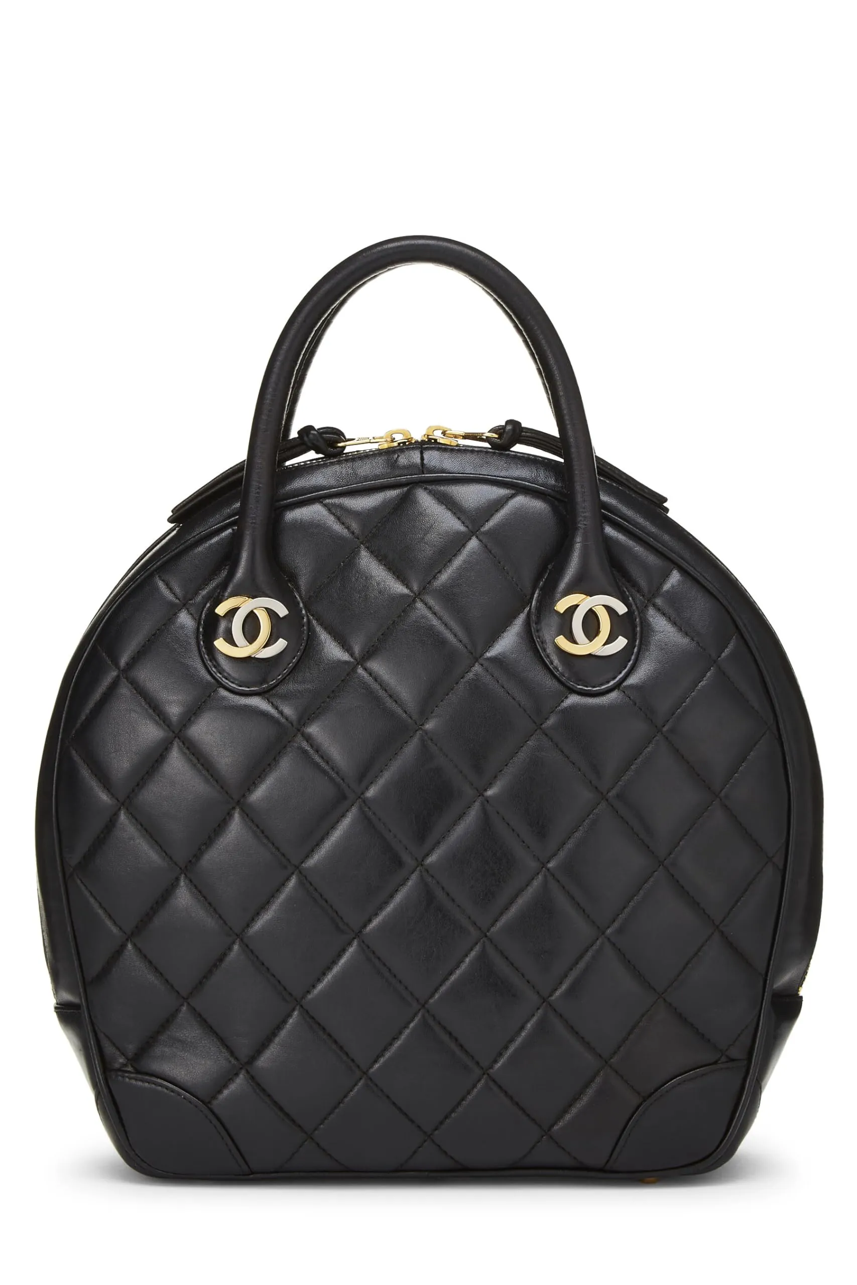Chanel,  Black Quilted Lambskin Paris Limited Bowler Small, Black