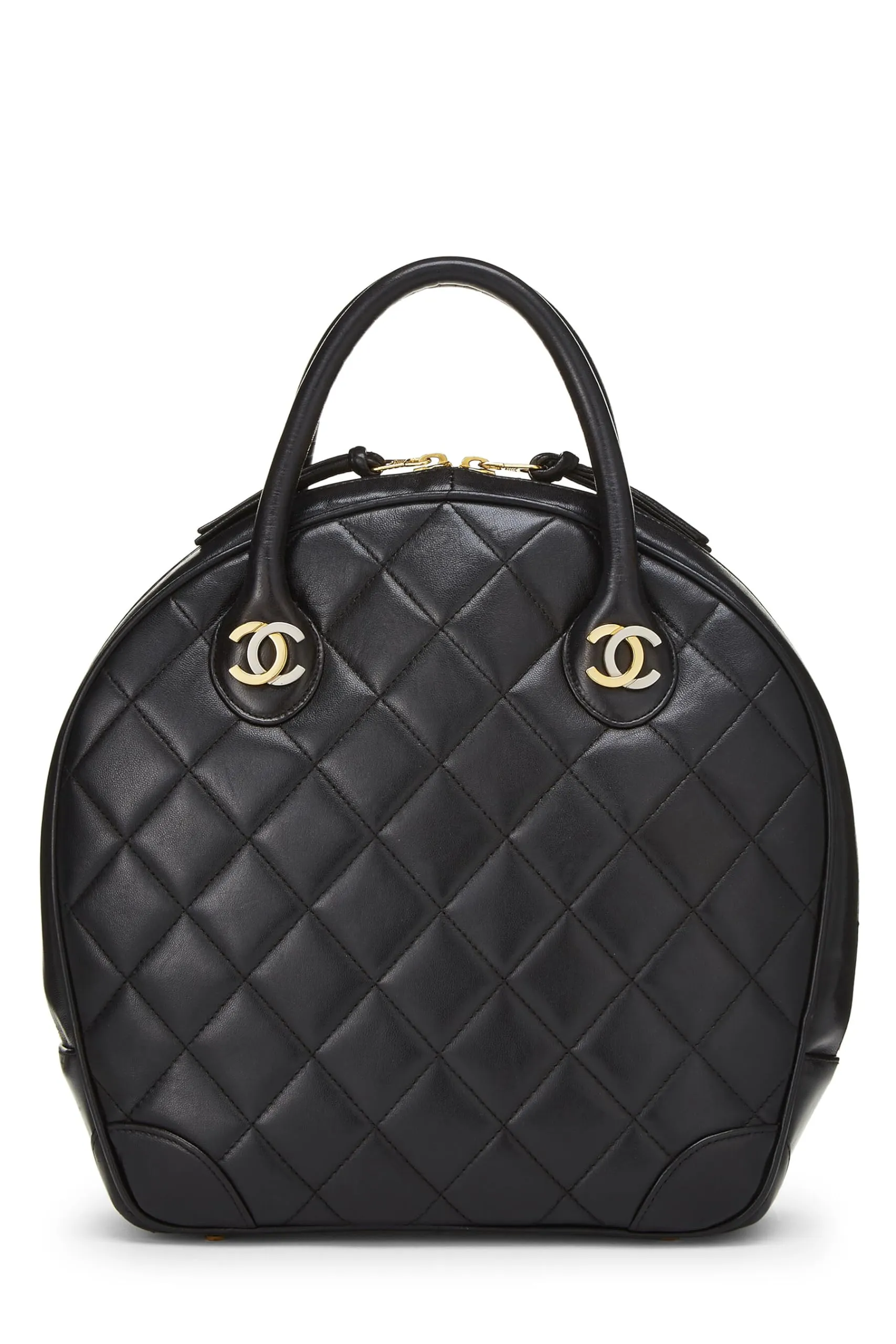 Chanel,  Black Quilted Lambskin Paris Limited Bowler Small, Black