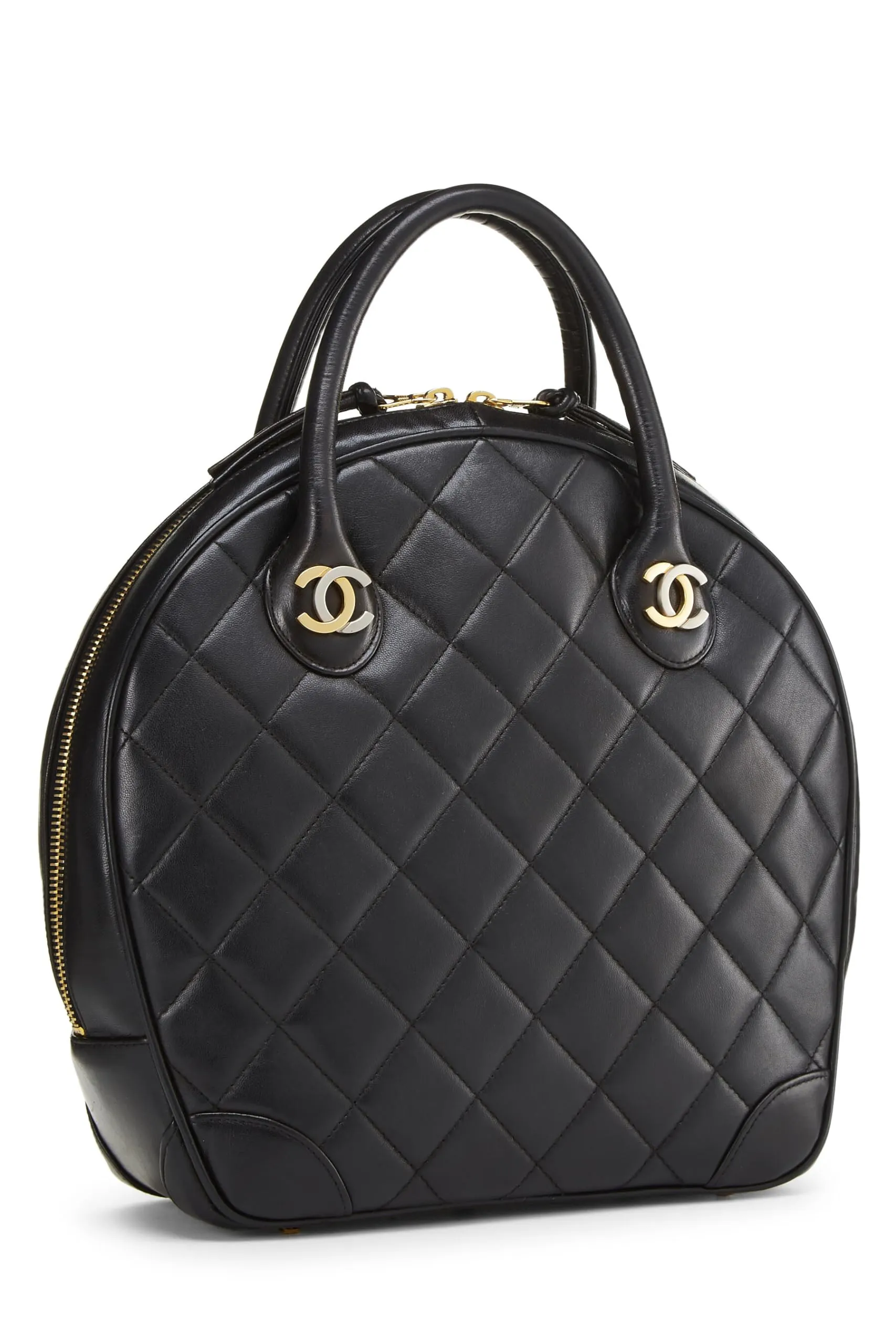 Chanel,  Black Quilted Lambskin Paris Limited Bowler Small, Black