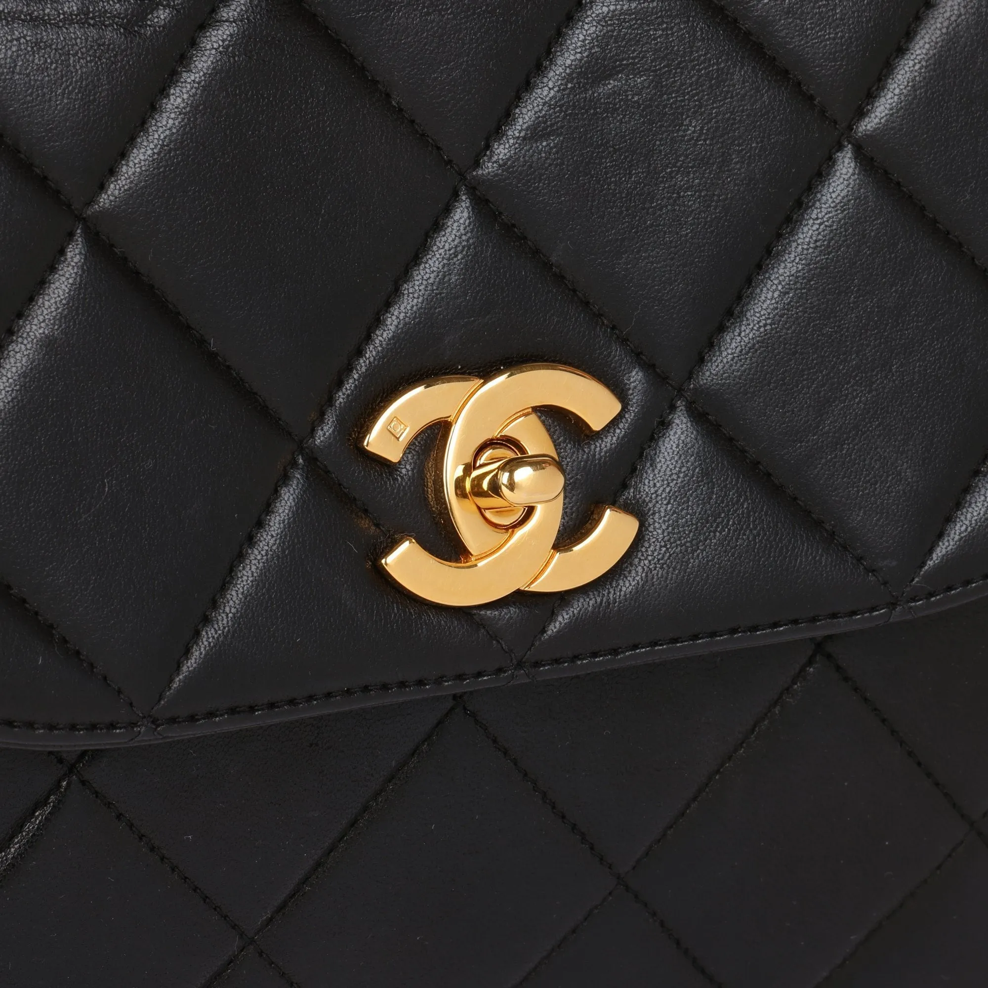 Chanel Black Quilted Lambskin Vintage Medium Top Handle Classic Single Flap Bag Top Handle Bag
