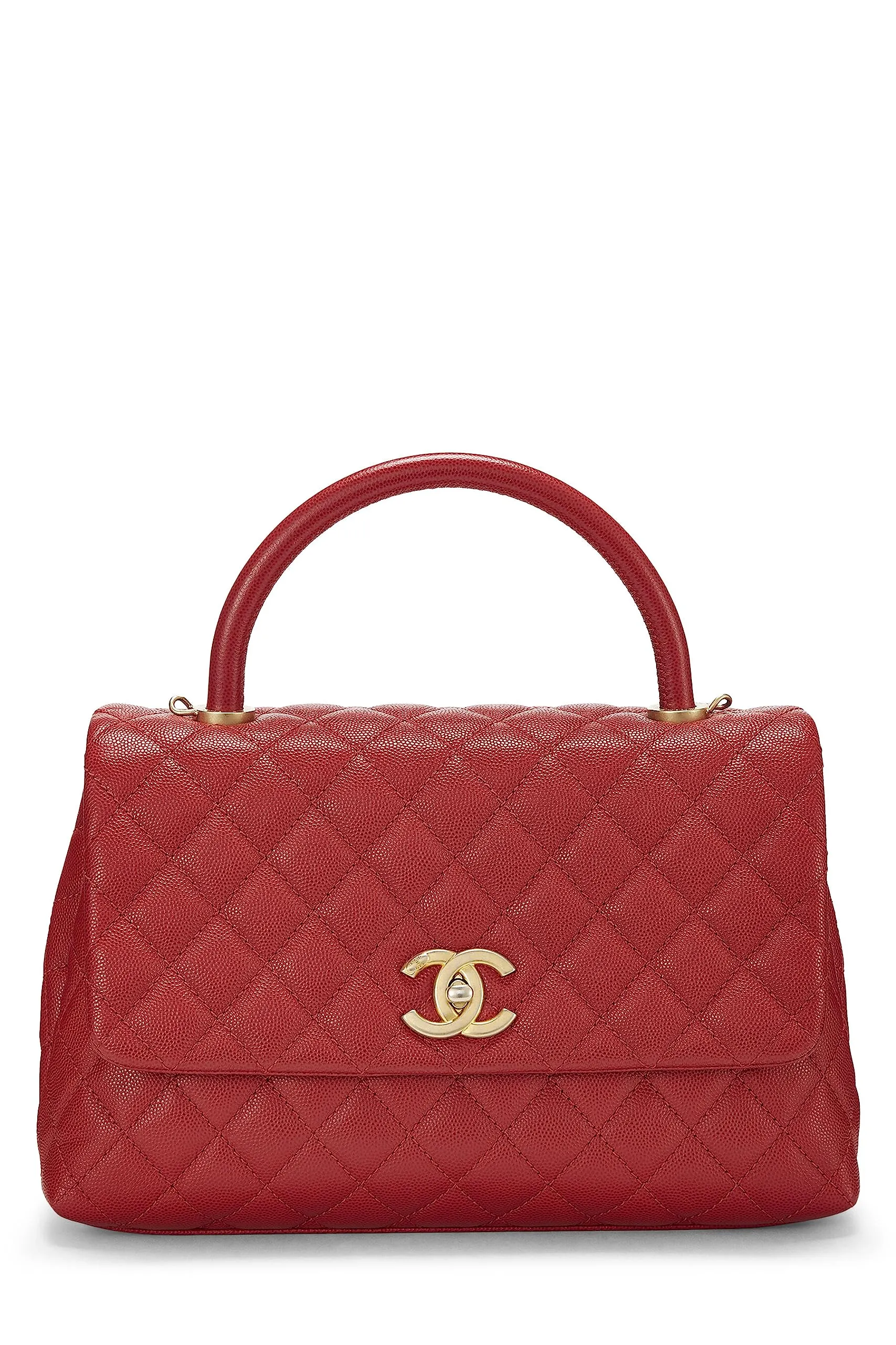 Chanel,  Red Caviar Coco Handle Bag Medium, Red
