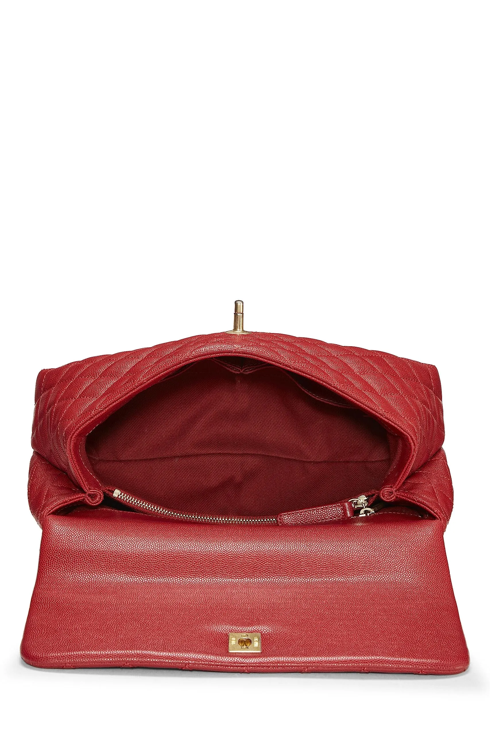 Chanel,  Red Caviar Coco Handle Bag Medium, Red