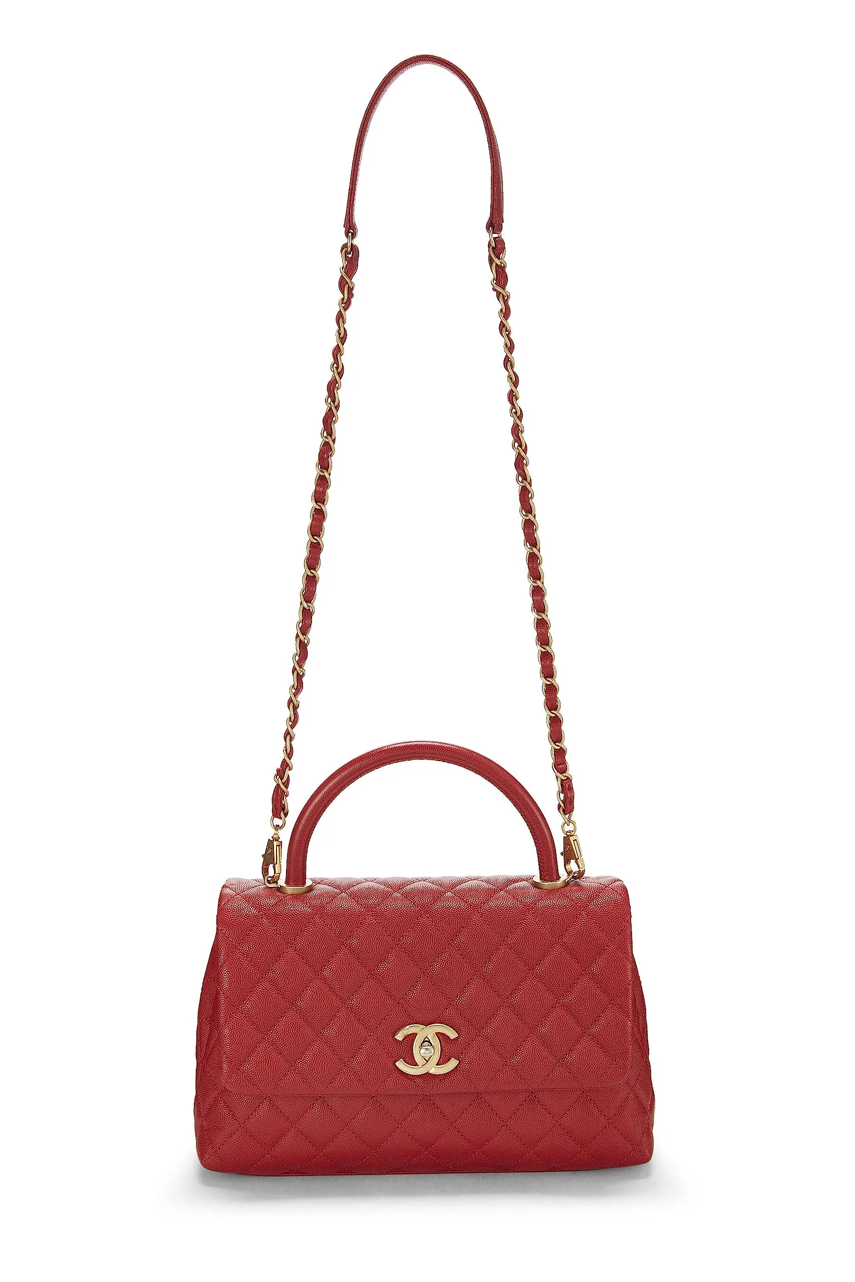 Chanel,  Red Caviar Coco Handle Bag Medium, Red