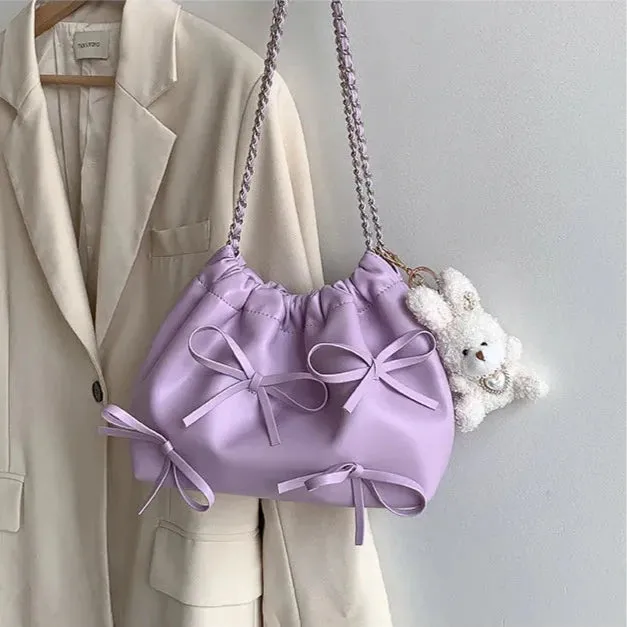 Cute Bow Pleated Chain Bucket Bags