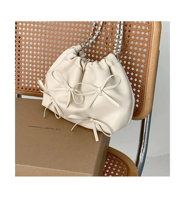 Cute Bow Pleated Chain Bucket Bags