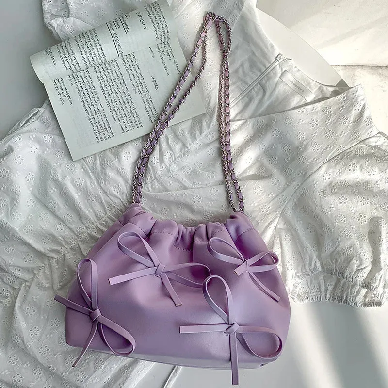 Cute Bow Pleated Chain Bucket Bags