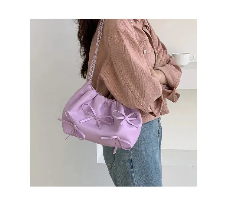 Cute Bow Pleated Chain Bucket Bags
