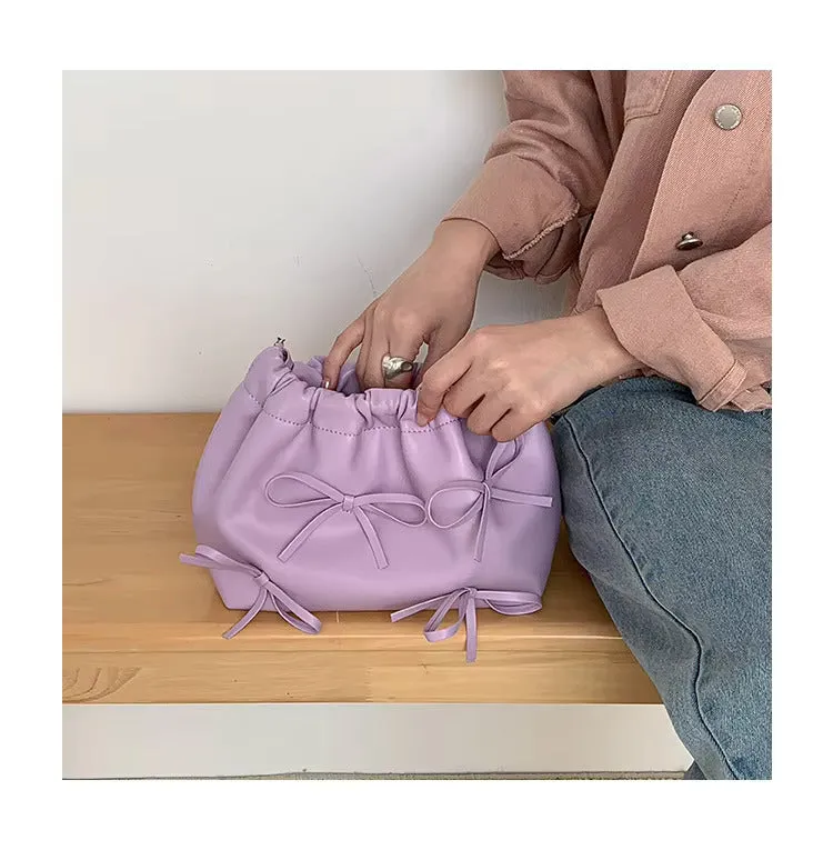 Cute Bow Pleated Chain Bucket Bags