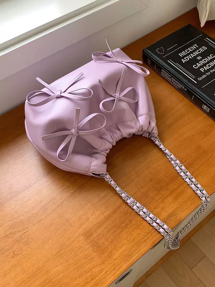 Cute Bow Pleated Chain Bucket Bags