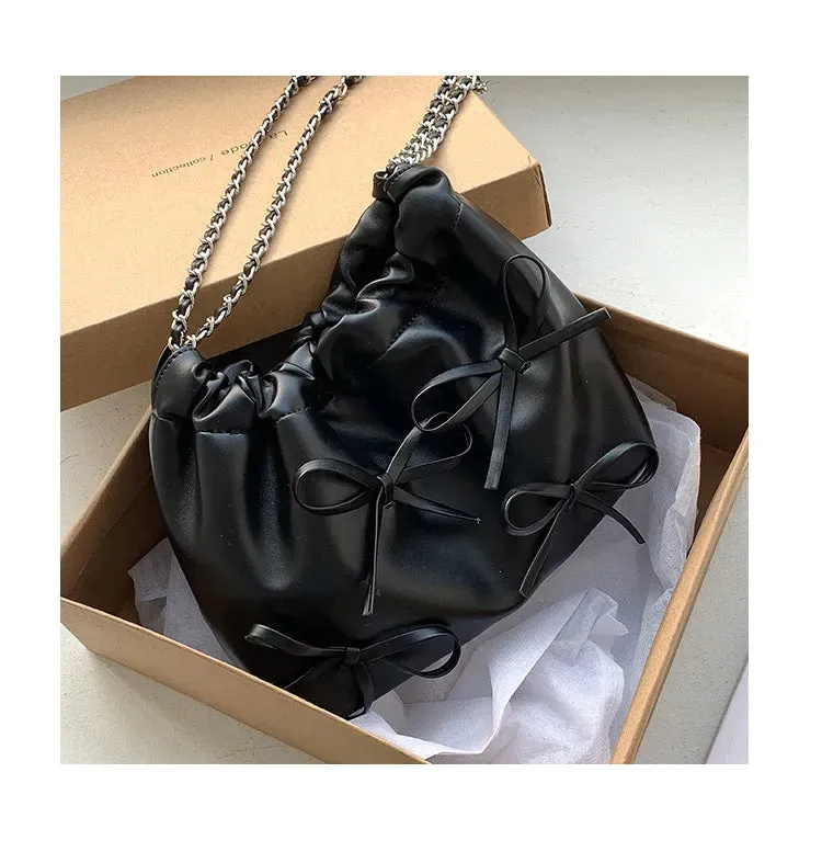 Cute Bow Pleated Chain Bucket Bags