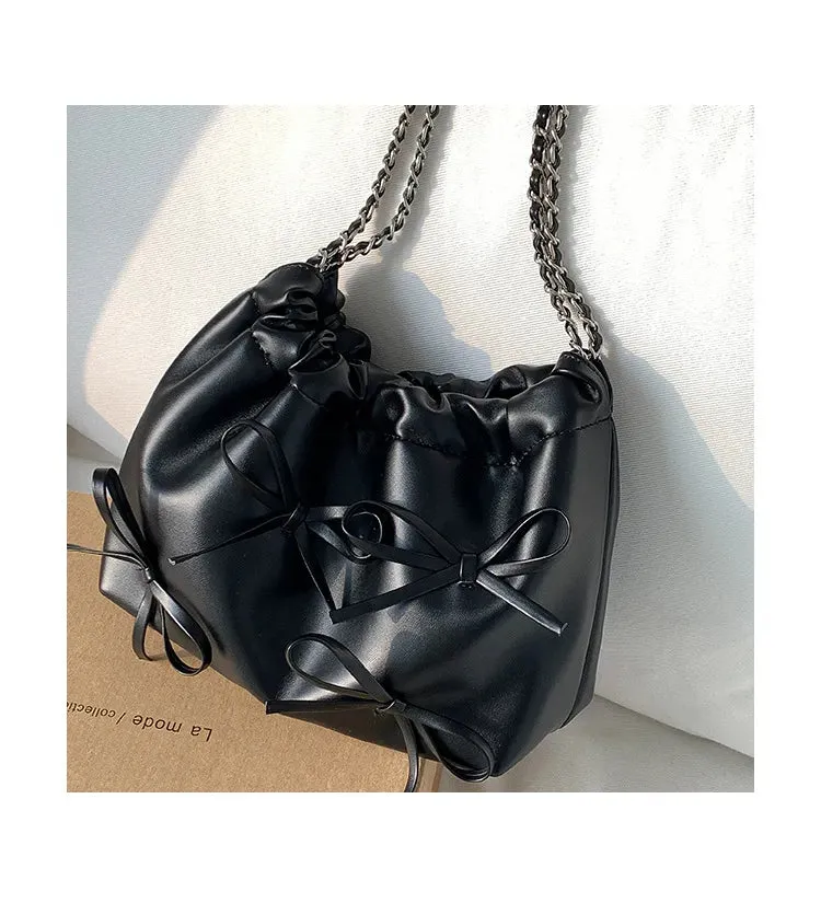 Cute Bow Pleated Chain Bucket Bags