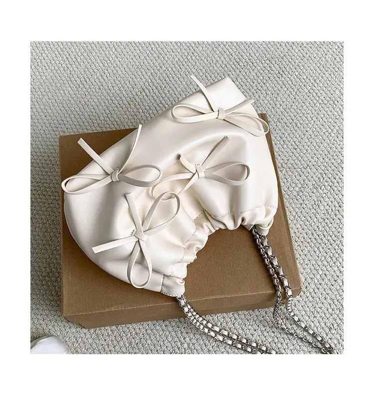 Cute Bow Pleated Chain Bucket Bags