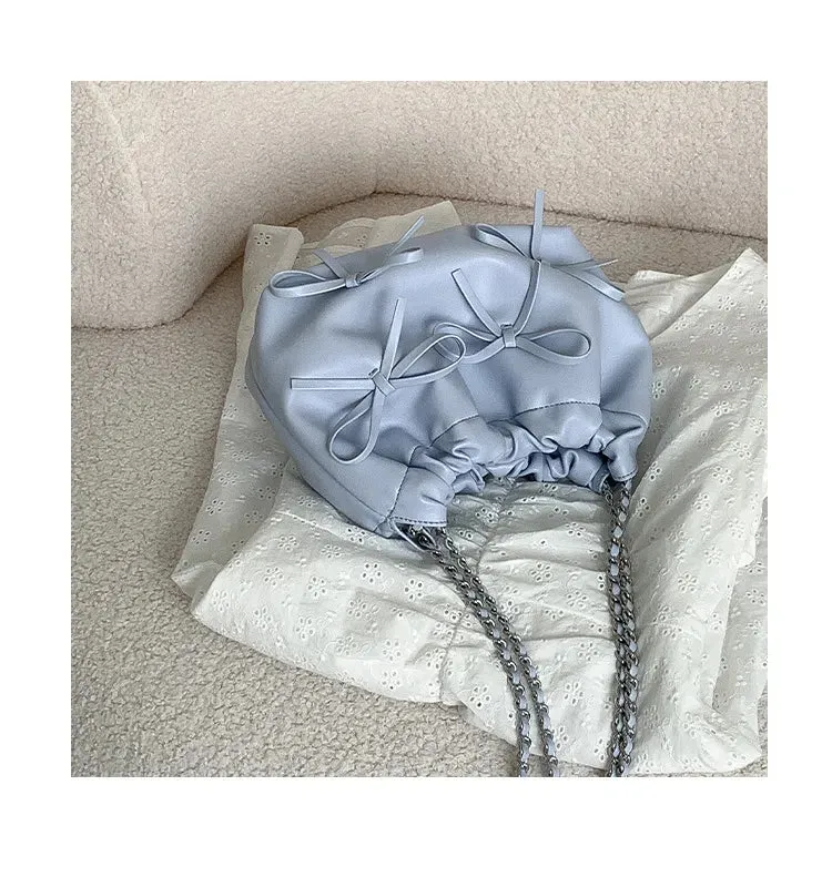 Cute Bow Pleated Chain Bucket Bags