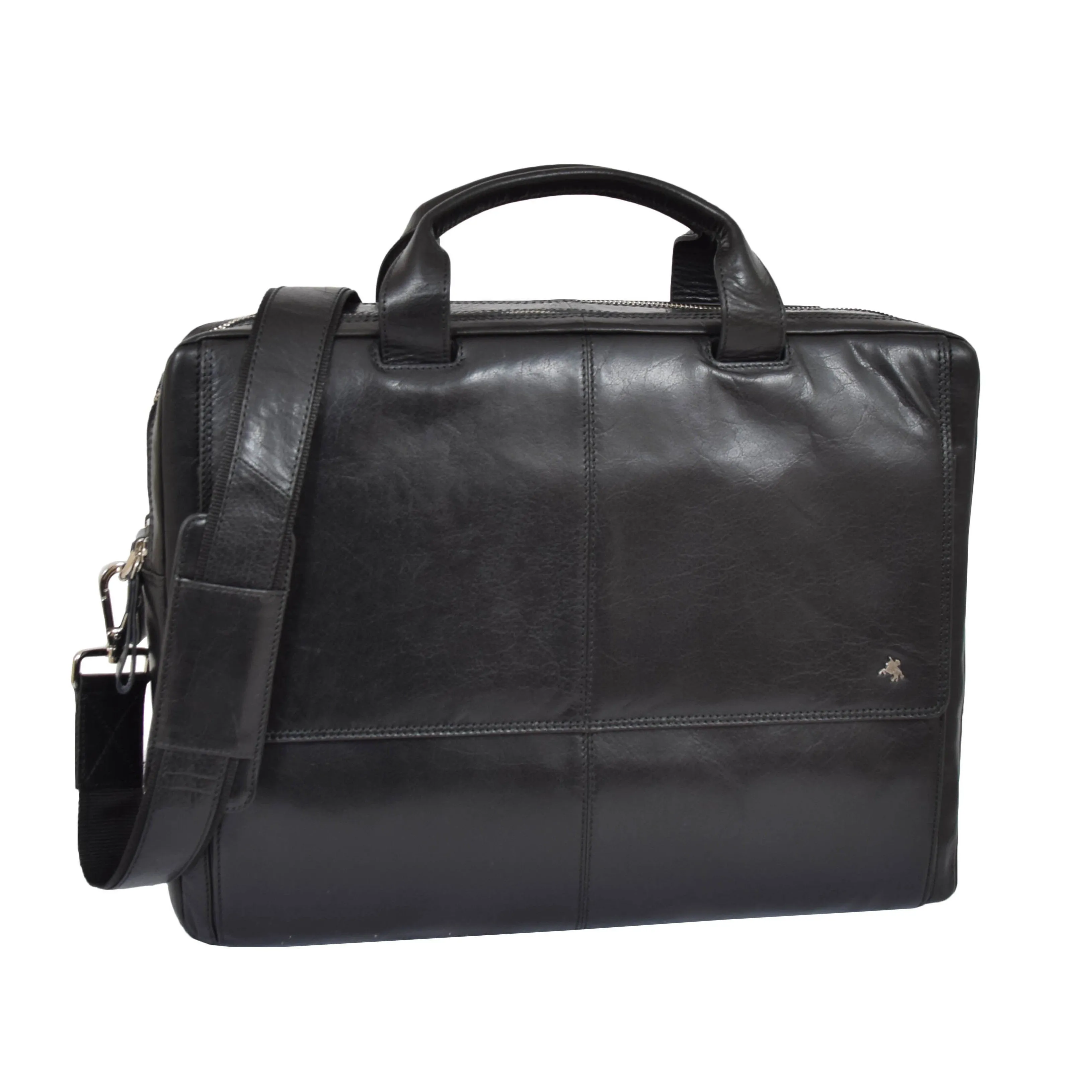 DR394 Men's Leather Briefcase with Laptop Compartment Black