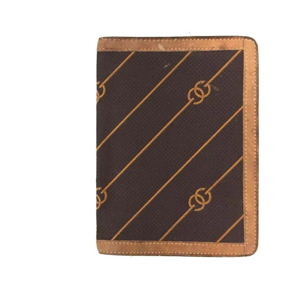 Early Gucci brown canvas with an orange diagonal GG logo print and camel leather bi-fold wallet