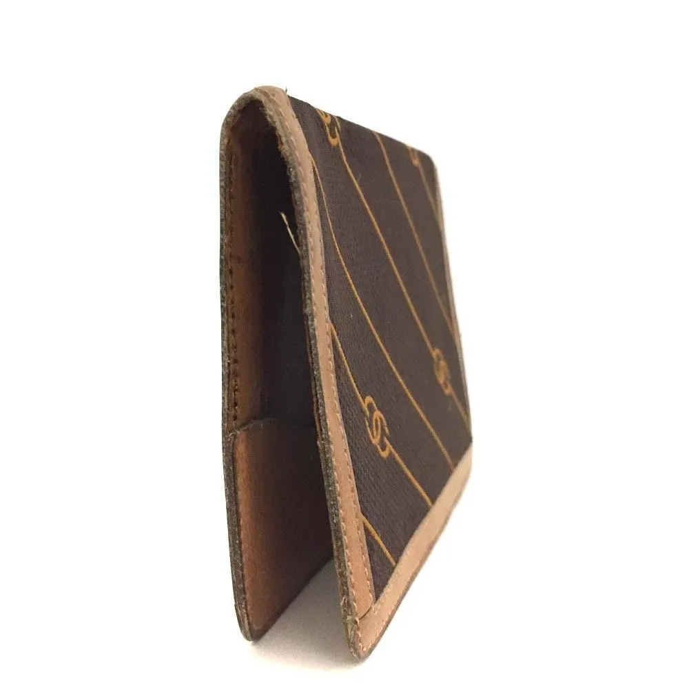 Early Gucci brown canvas with an orange diagonal GG logo print and camel leather bi-fold wallet