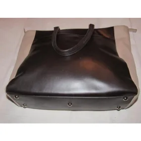 Furla Black, Ivory, Dark Brown, & Latte, Leather Color Block Design Satchel/Tote