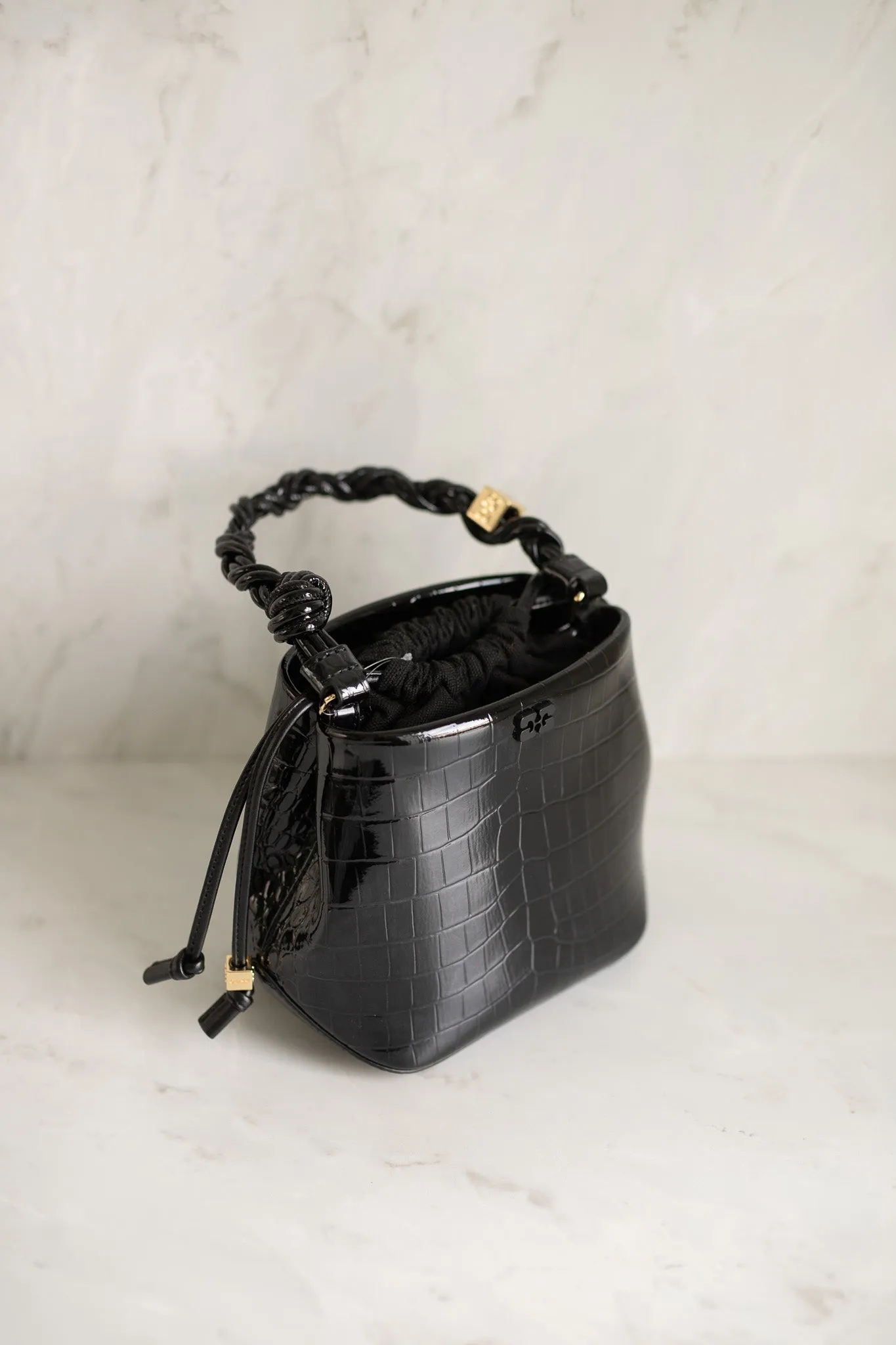 Ganni Bou Bucket Bag Patent Croco