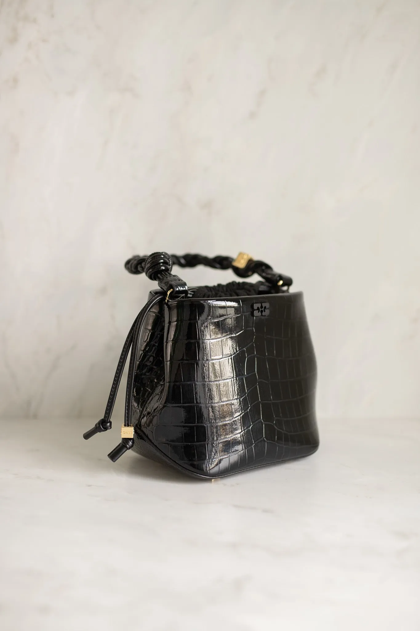 Ganni Bou Bucket Bag Patent Croco
